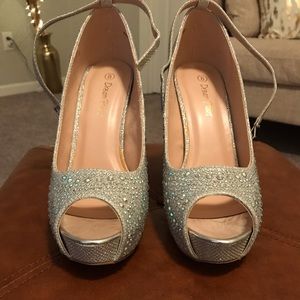 Silver Rhinestone Heels by Dream Pairs